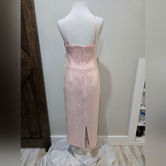 Eliza J Sequined Rosette Halter Midi Dress NWT size 10 Pink - Picture 5 of 6